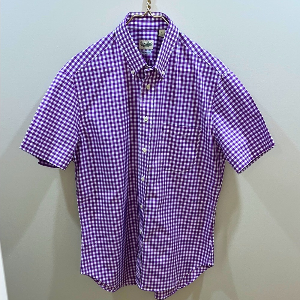 Gitman Bros Men’s Purple Checkered Short Sleeve Button Down. L. New Condition.